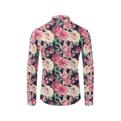 Rose Pattern Print Design RO05 Men's Long Sleeve Shirt
