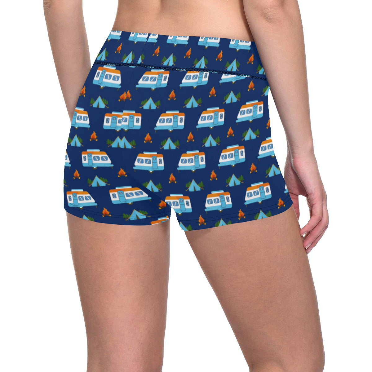 Camper Pattern Camping Themed No 3 Print Yoga Shorts