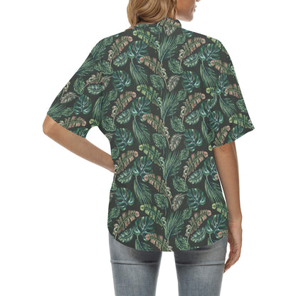 Banana Leaf Pattern Print Design 05 Women's Hawaiian Shirt