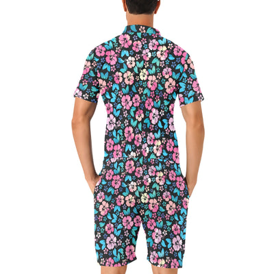 Pink Hibiscus Hawaiian Flower Men's Romper