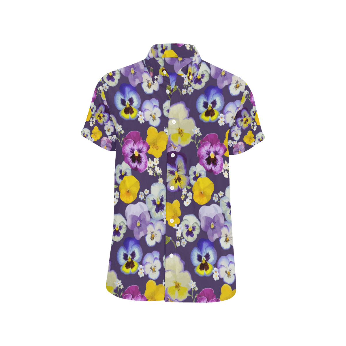 Pansy Pattern Print Design PS02 Men's Short Sleeve Button Up Shirt