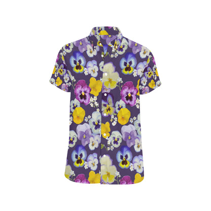 Pansy Pattern Print Design PS02 Men's Short Sleeve Button Up Shirt