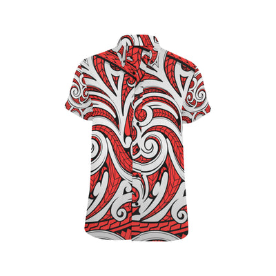 Maori Polynesian Themed Design Print Men's Short Sleeve Button Up Shirt