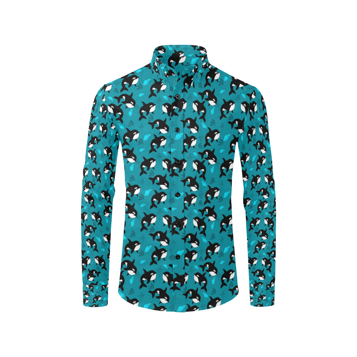 Whale Sea Design Themed Print Men's Long Sleeve Shirt
