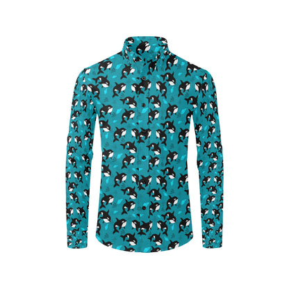 Whale Sea Design Themed Print Men's Long Sleeve Shirt