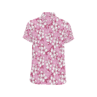 Cherry Blossom Pattern Print Design CB02 Men's Short Sleeve Button Up Shirt