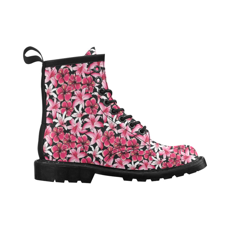 Flower Hawaiian Pink Red Hibiscus Print Women's Boots