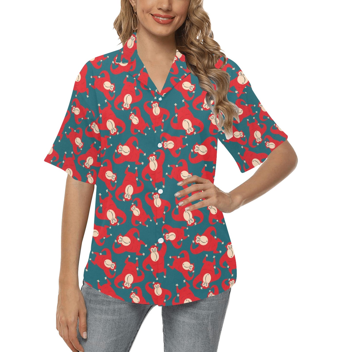 Chimpanzee Pattern Print Design 04 Women's Hawaiian Shirt