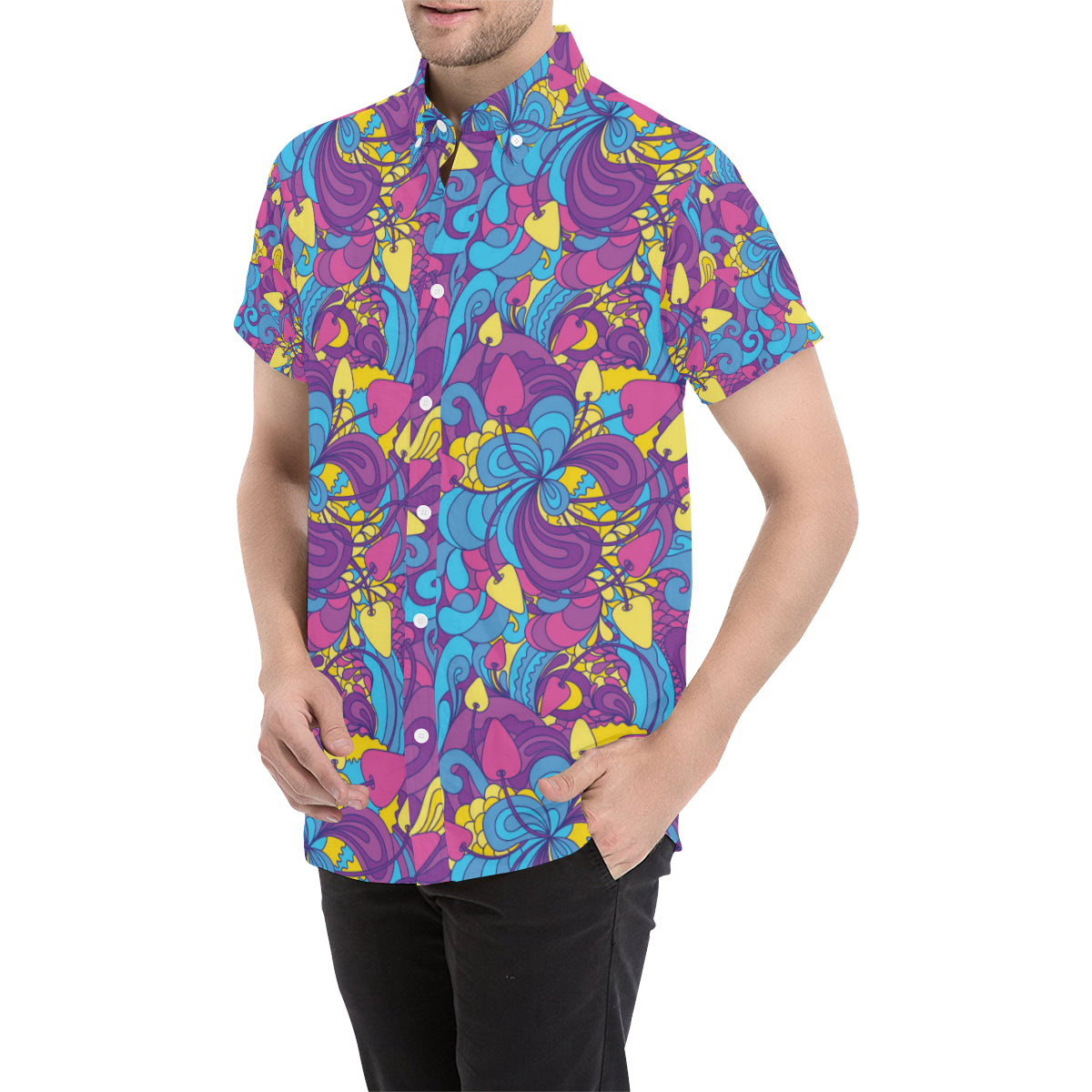 Psychedelic Mushroom Pattern Print Design A03 Men's Short Sleeve Button Up Shirt