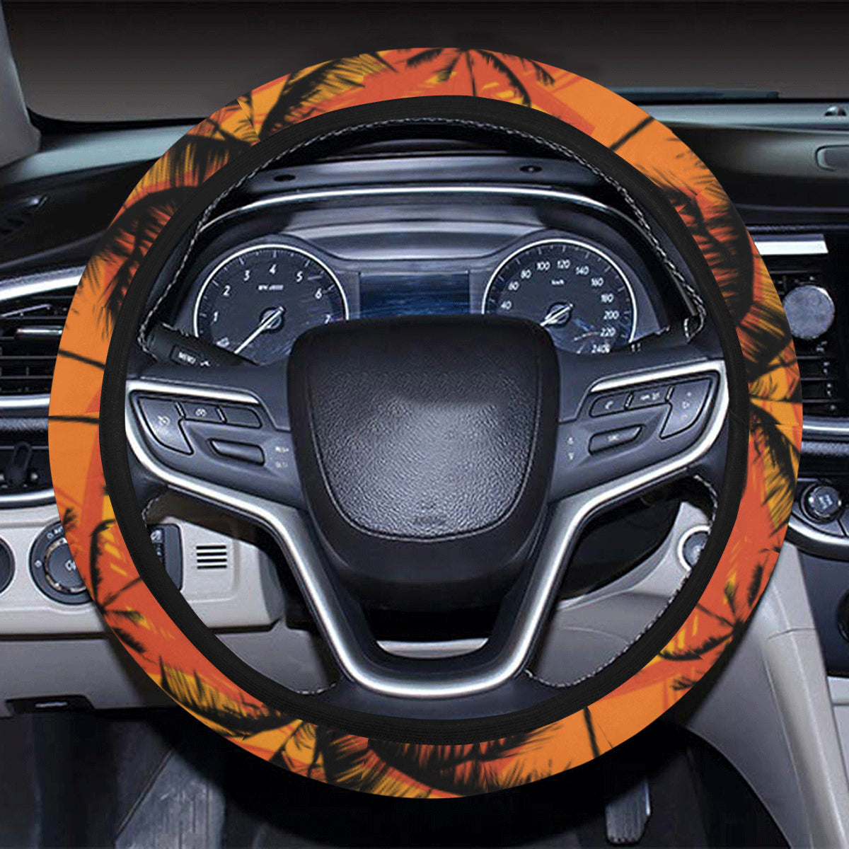 Palm Tree Pattern Print Design A02 Steering Wheel Cover with Elastic Edge