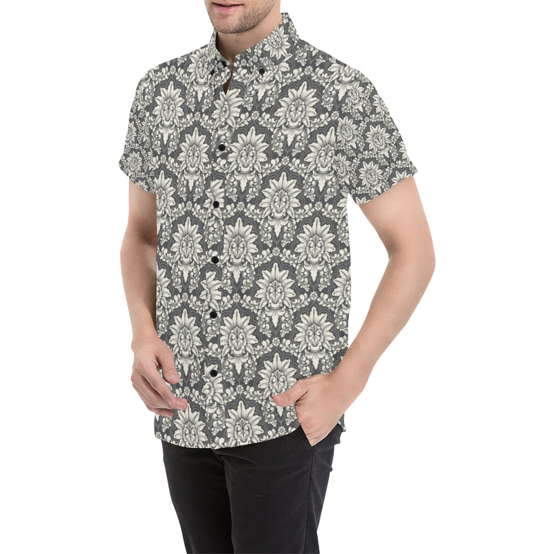 Damask Elegant Print Pattern Men's Short Sleeve Button Up Shirt