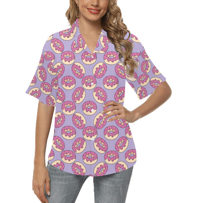Donut Pattern Print Design DN015 Women's Hawaiian Shirt