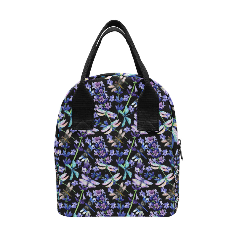 Lavender Dragonfly Pattern Print Design LV03 Insulated Lunch Bag