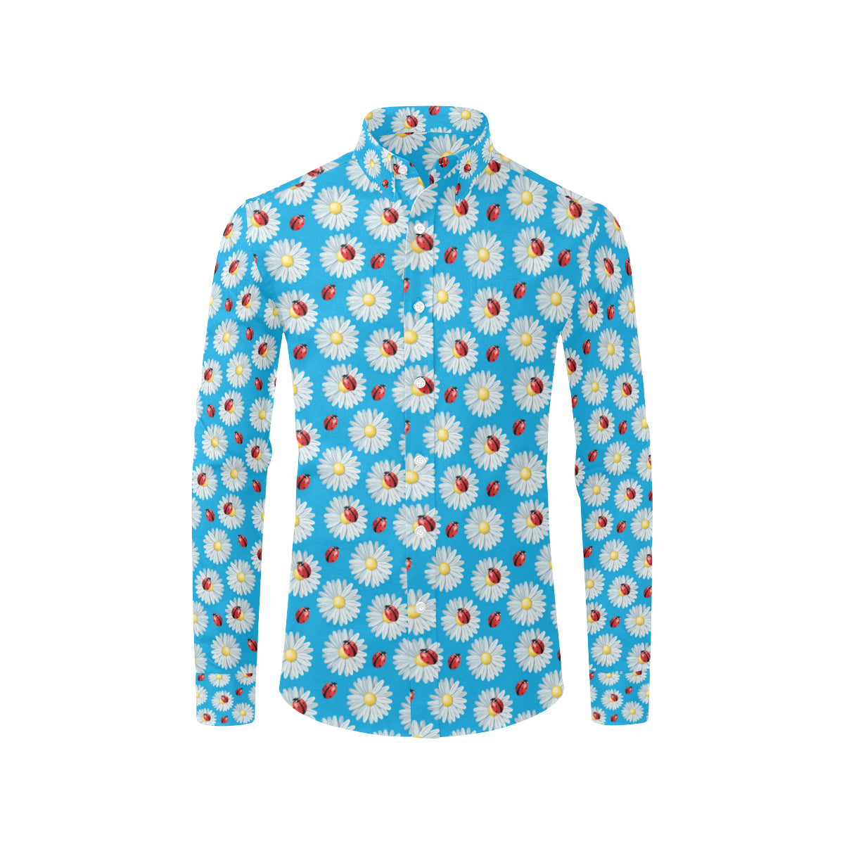 Ladybug with Daisy Themed Print Pattern Men's Long Sleeve Shirt