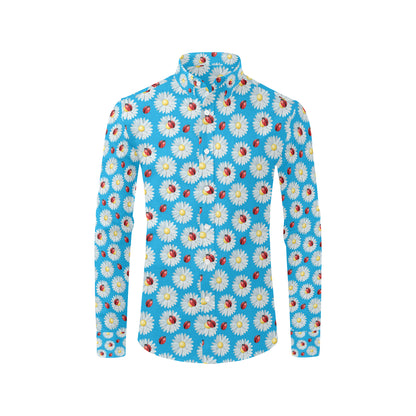 Ladybug with Daisy Themed Print Pattern Men's Long Sleeve Shirt