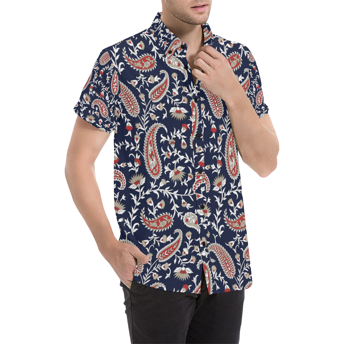 Paisley Pattern Print Design A05 Men's Short Sleeve Button Up Shirt