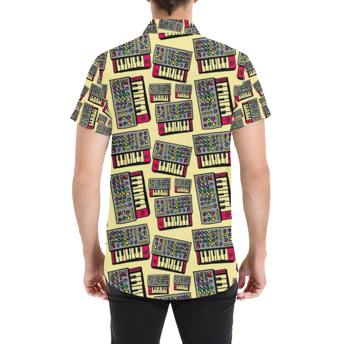 Synthesizer Pattern Print Design 01 Men's Short Sleeve Button Up Shirt