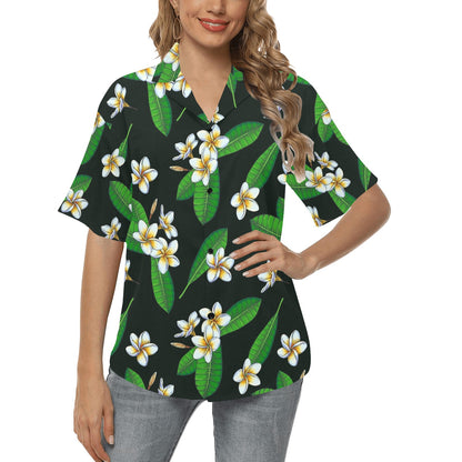 White Plumeria Pattern Print Design PM023 Women's Hawaiian Shirt