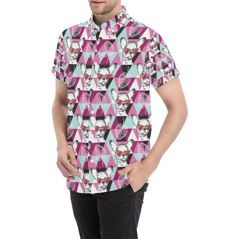 Chihuahua Cute Triangle Pattern Men's Short Sleeve Button Up Shirt