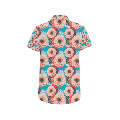 Dahlia Pattern Print Design DH05 Men's Short Sleeve Button Up Shirt