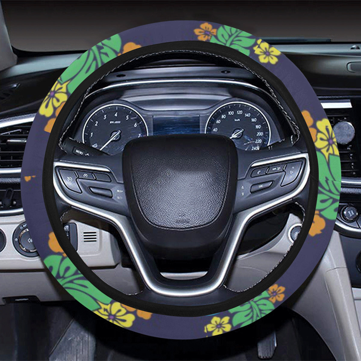 Hawaiian Themed Pattern Print Design H03 Steering Wheel Cover with Elastic Edge