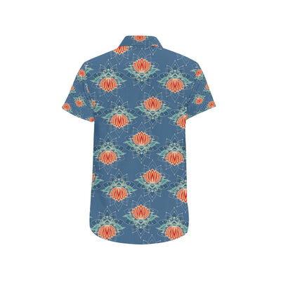 lotus Boho Pattern Print Design LO07 Men's Short Sleeve Button Up Shirt