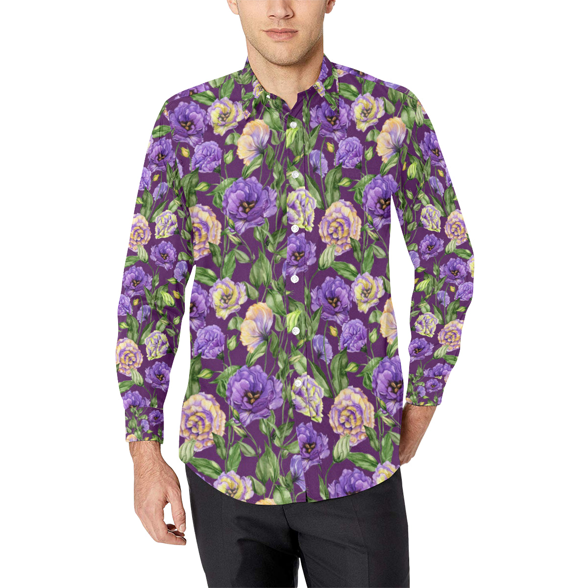 Lisianthus Pattern Print Design LT03 Men's Long Sleeve Shirt
