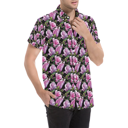 Magnolia Pattern Print Design MAG011 Men's Short Sleeve Button Up Shirt