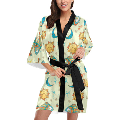 Pisces Pattern Print Design A03 Women's Short Kimono
