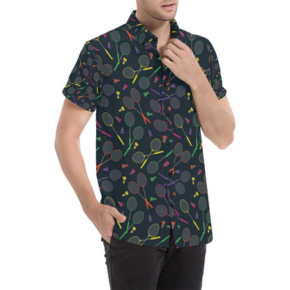 Badminton Pattern Print Design 04 Men's Short Sleeve Button Up Shirt