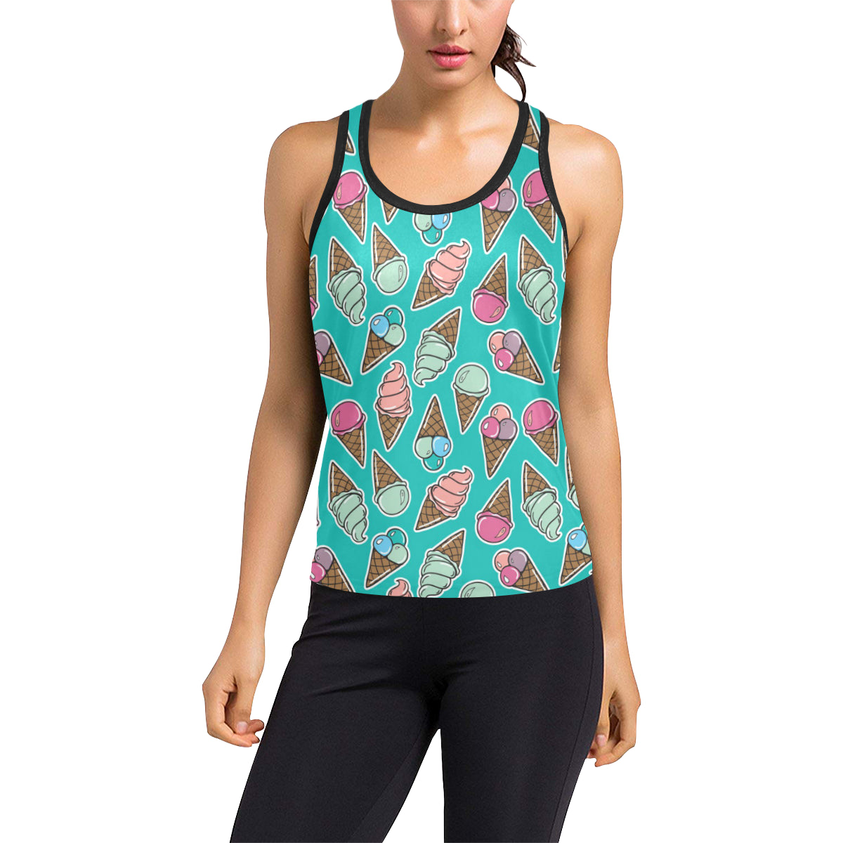 Ice Cream Pattern Print Design IC01 Women's Racerback Tank Top