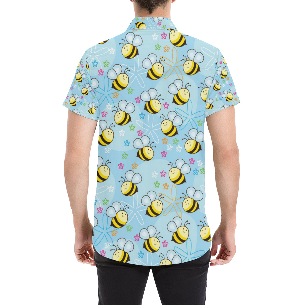 Bee Pattern Print Design BEE03 Men's Short Sleeve Button Up Shirt