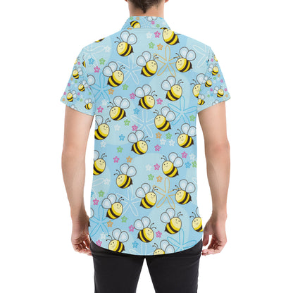 Bee Pattern Print Design BEE03 Men's Short Sleeve Button Up Shirt