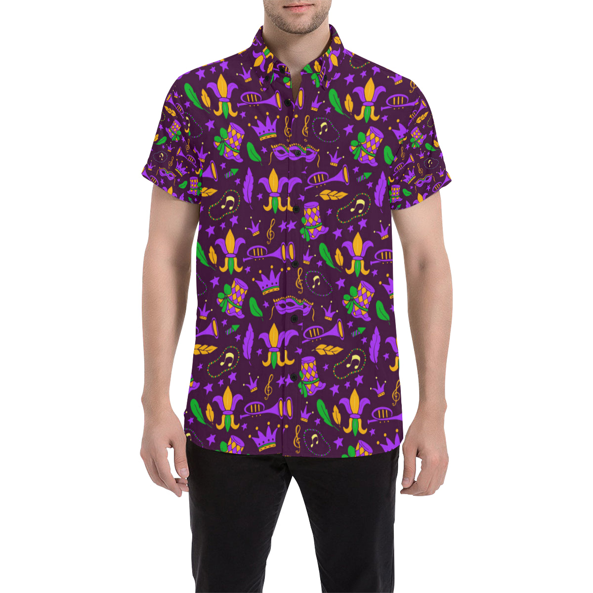 Mardi Gras Pattern Print Design 08 Men's Short Sleeve Button Up Shirt