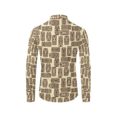 Tiki Brown Mask Print Men's Long Sleeve Shirt