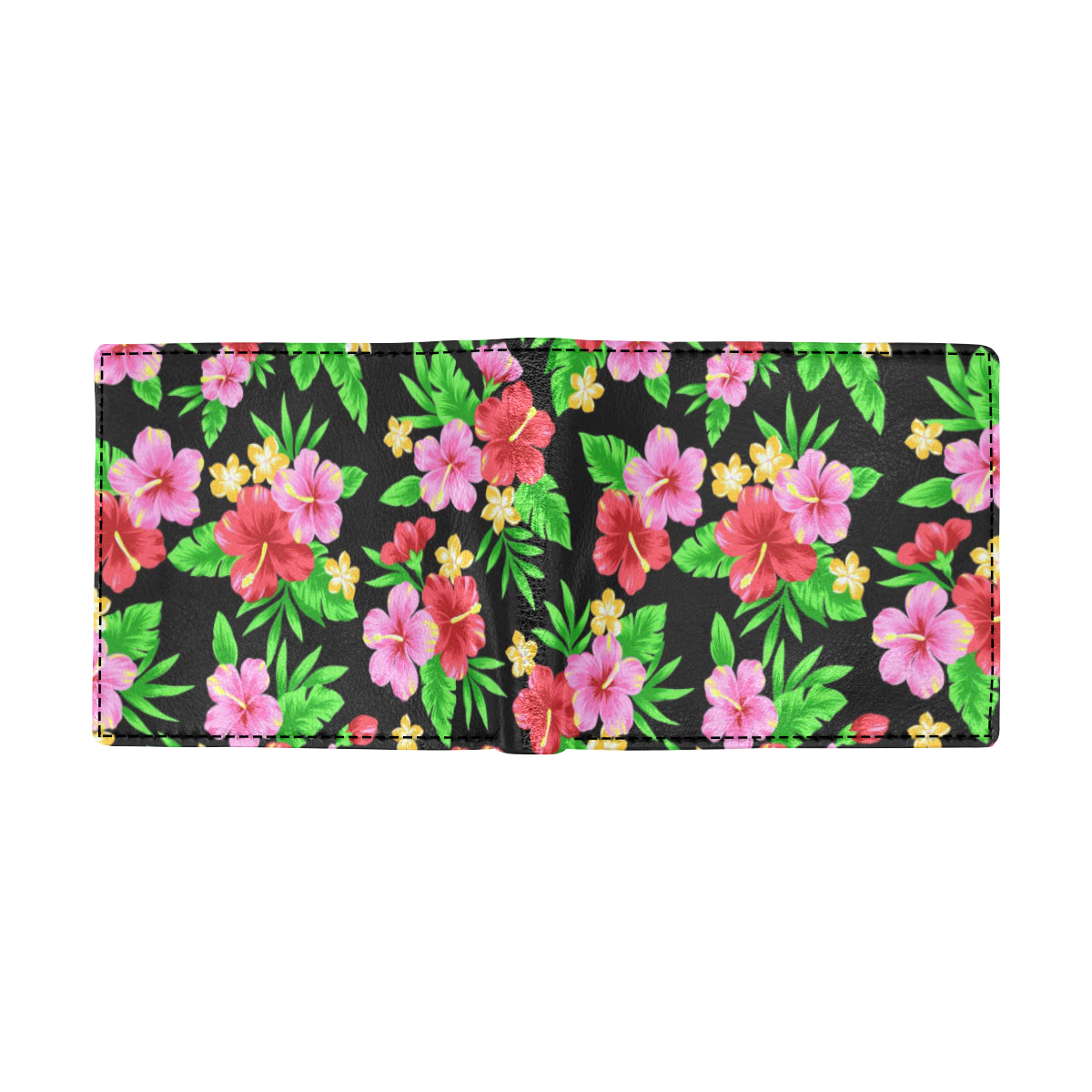 Pink Red Hibiscus Pattern Print Design HB023 Men's ID Card Wallet