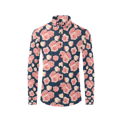 Rose Pattern Print Design A03 Men's Long Sleeve Shirt