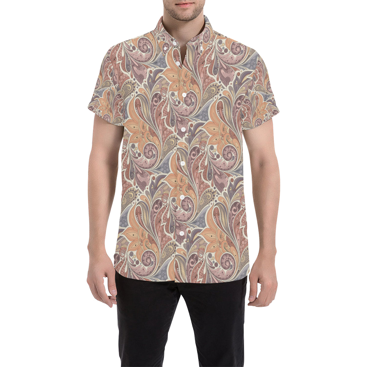 Boho Pattern Print Design 03 Men's Short Sleeve Button Up Shirt