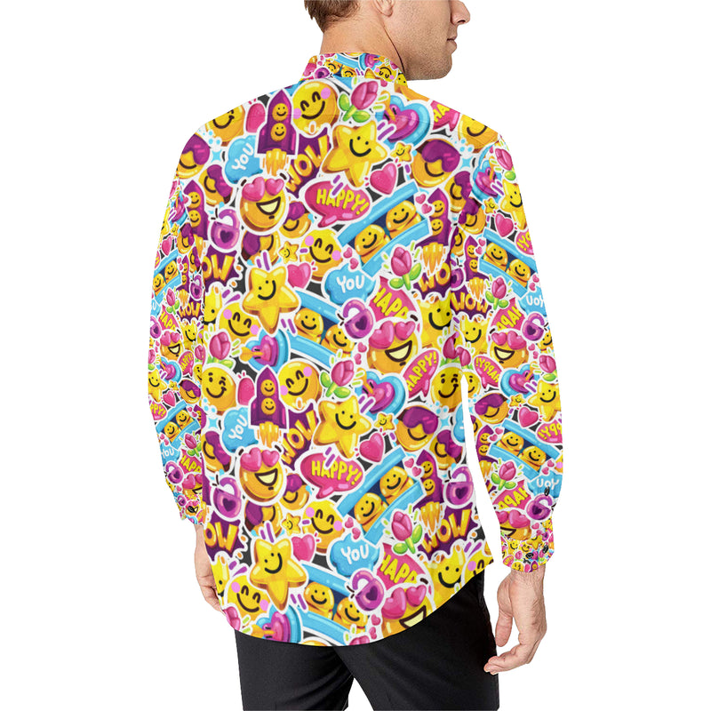 Emoji Sticker Print Pattern Men's Long Sleeve Shirt