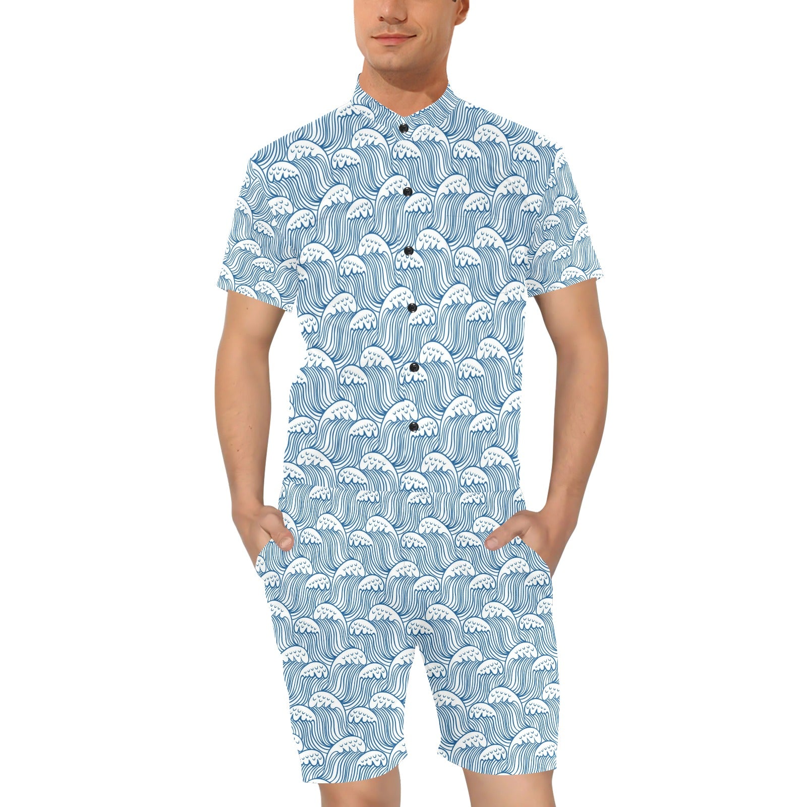 Wave Print Design LKS306 Men's Romper