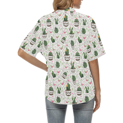 Cactus Pattern Print Design 04 Women's Hawaiian Shirt