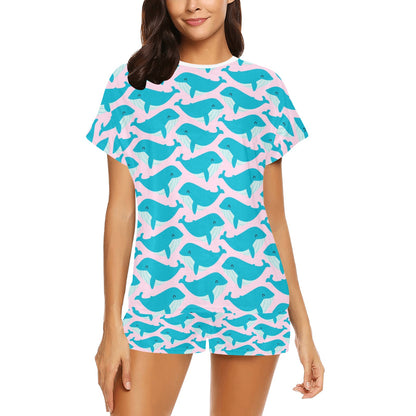 Whale Print Design LKS302 Women's Short Pajama Set