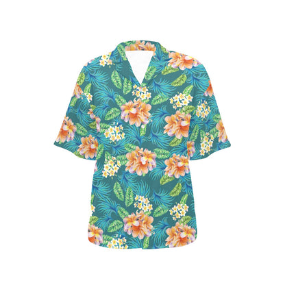 Plumeria Tropical Flower Design Print Women's Hawaiian Shirt