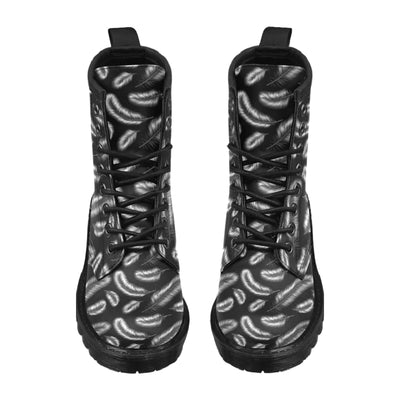 Feather Black White Design Print Women's Boots