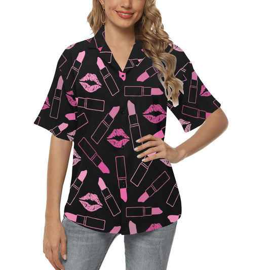 Lipstick Pink Pattern Print Design 01 Women's Hawaiian Shirt