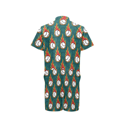 Baseball Fire Print Pattern Men's Romper