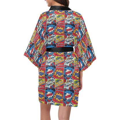 Comic Book Pattern Print Design 03 Women's Short Kimono