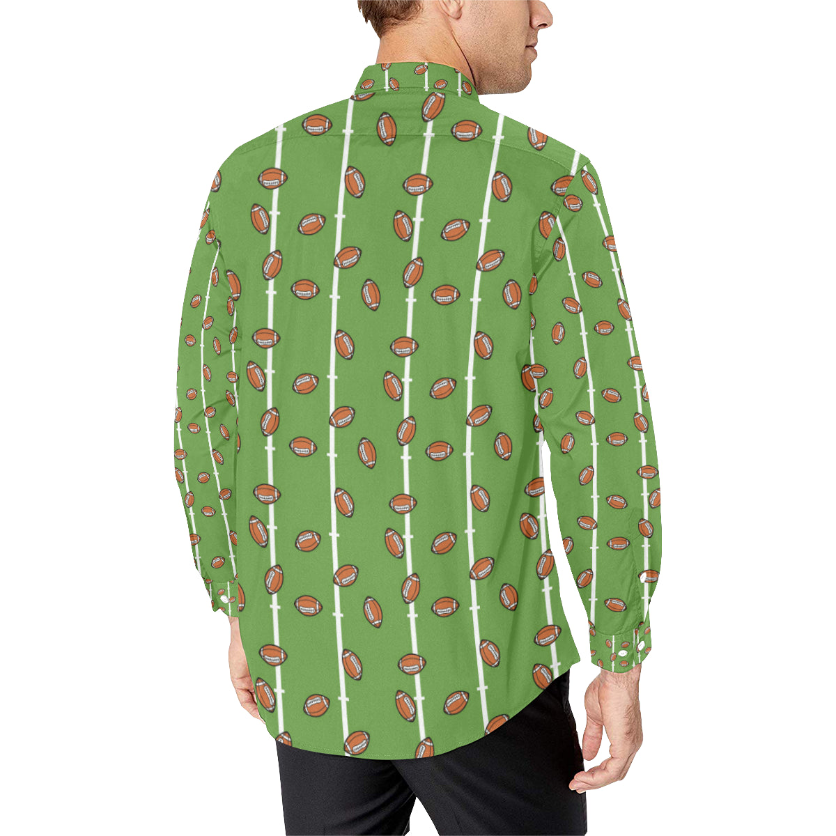 American Football on Field Themed Print Men's Long Sleeve Shirt
