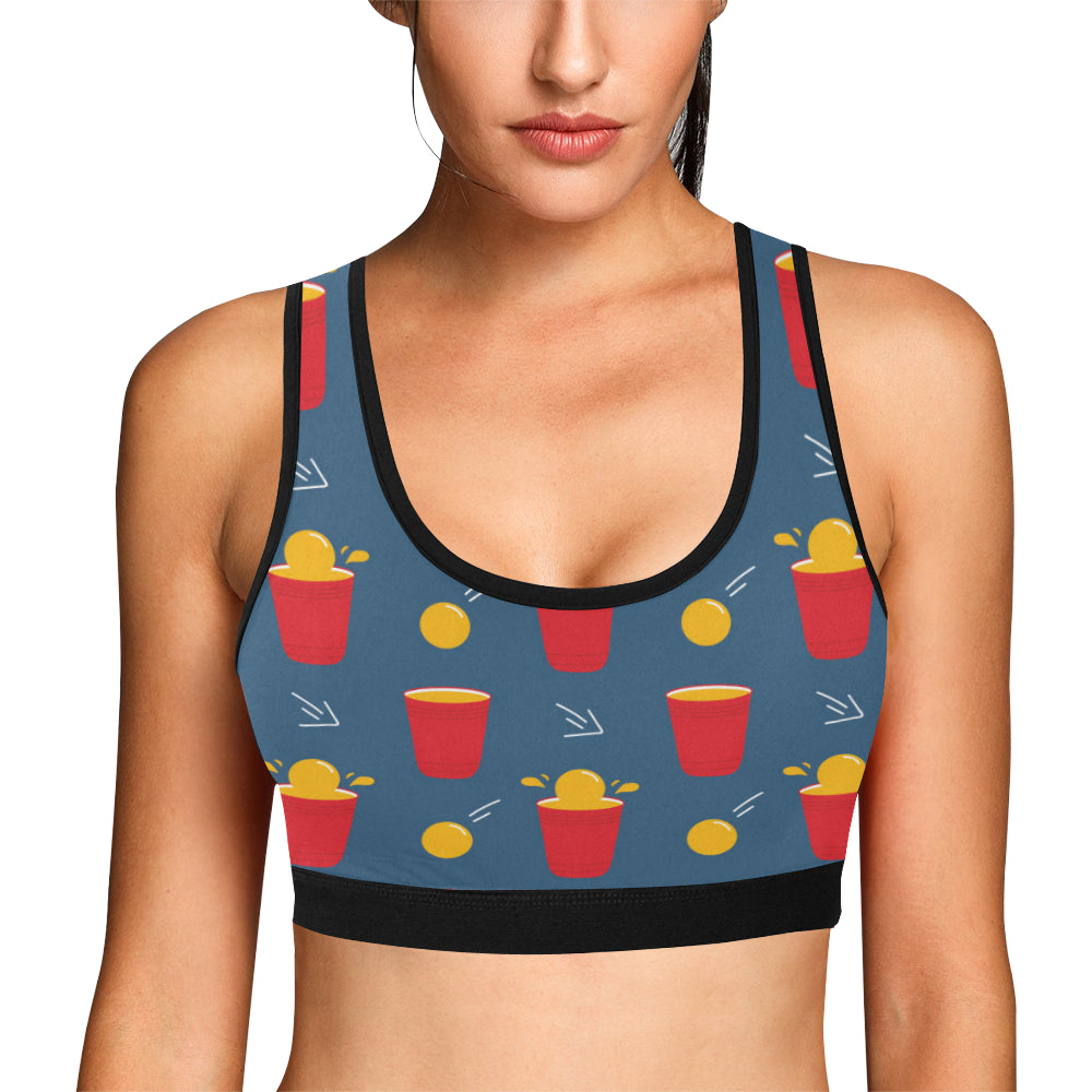 Beer Pong Pattern Print Design 02 Sports Bra