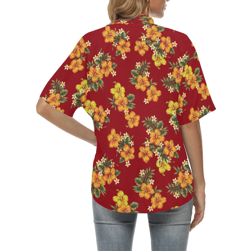 Orange Hibiscus Pattern Print Design HB026 Women's Hawaiian Shirt